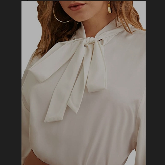 White Tie Neck Blouse - Picture 3 of 8